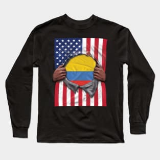 Colombia Flag American Flag Ripped - Gift for Colombian From Colombia Long Sleeve T-Shirt